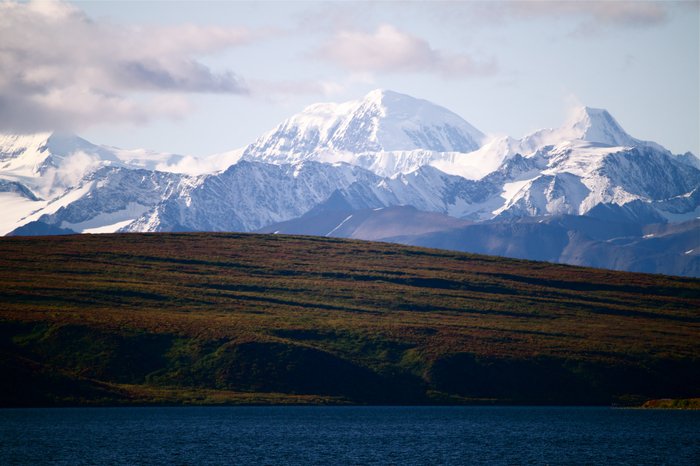The Alaska Range as seen from Summit Lake on the Richardson Highway.