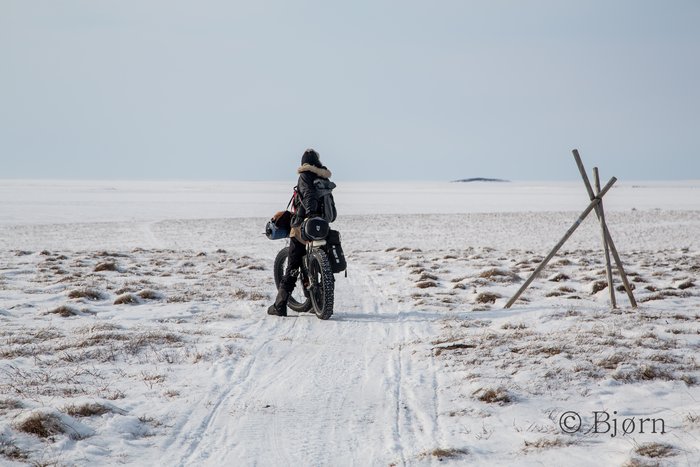 Kim and Bjørn ride the final stretch into Kotzebue after 36 days out.