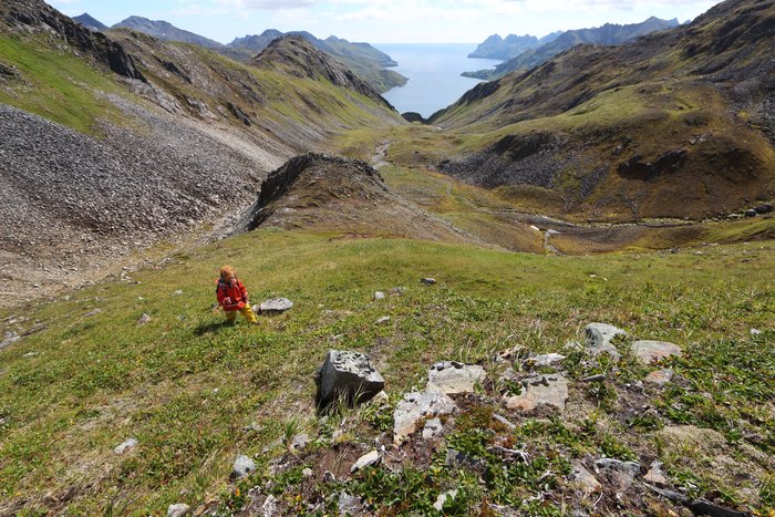 After paddling to the head of Usof Bay, we climbed a high tundra pass to get to Makushin Bay.