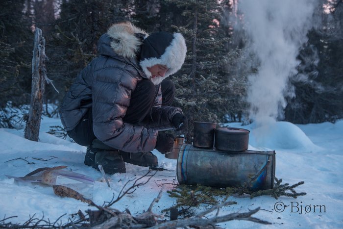 The Titanium Goat wood stove was the only stove Bjørn and Kim carried. On nights when they opted to sleep under the stars and northern lights they still used to stove to cook and melt water on.