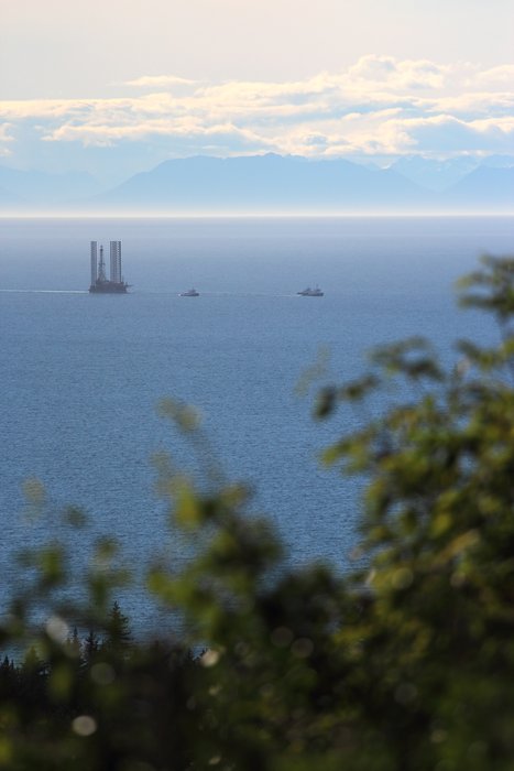 We watched this bizarre vessel get towed by on its way to Homer.  Eventually it will be moved to upper Cook Inlet to drill oil and gas exploration wells.