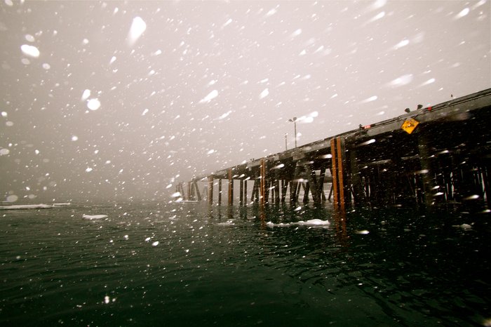 Snow storm and the ferry dock.