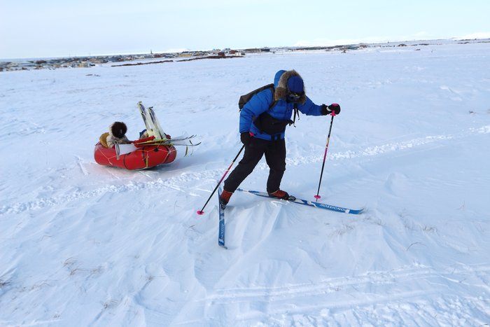Behind the hospital in Nome, we skied and dragged the packraft sled, tested kicksleds, and tried to break our gear in any way we could.