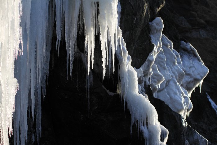 Ice falls graced the cliffs of Dogfish Bay