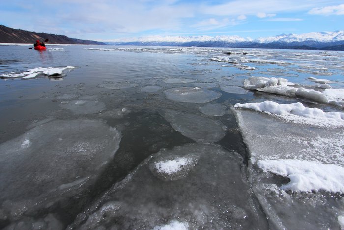 We packrafted through ice to reach the north side of Kachemak Bay.
