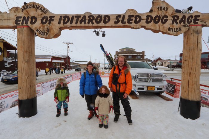 We had to swing by and get our photo taken at the Iditarod finish line.