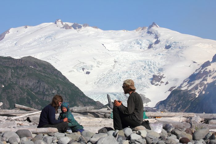 Glaciers of Mt Douglas rise as our backdrop