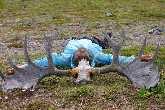Tom posing with the moose skull.