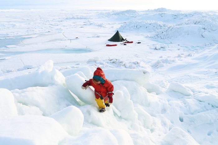 Lituya climbs an ice mountain near one of our last sea ice camps