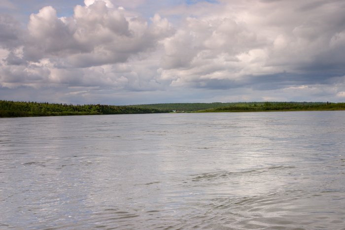 New Stuyahok village, visible as a tiny speck on the banks of the Nushagak River. 
