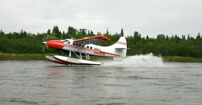 Float plane taking off up the Nushagak River. 