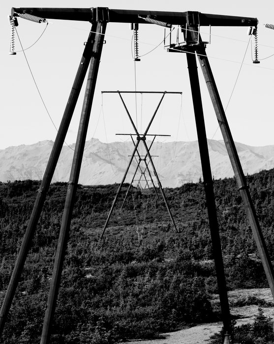 In the mountains near Healy, these wires are part of the grid that extends from the Kenai Peninsula to Fairbanks