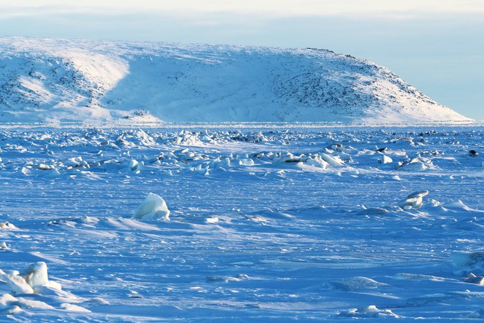 rubble of sea ice separates relatively smooth areas