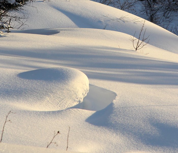 After the winter's umpteenth blizzard, sculpted snowdrifts cover the land