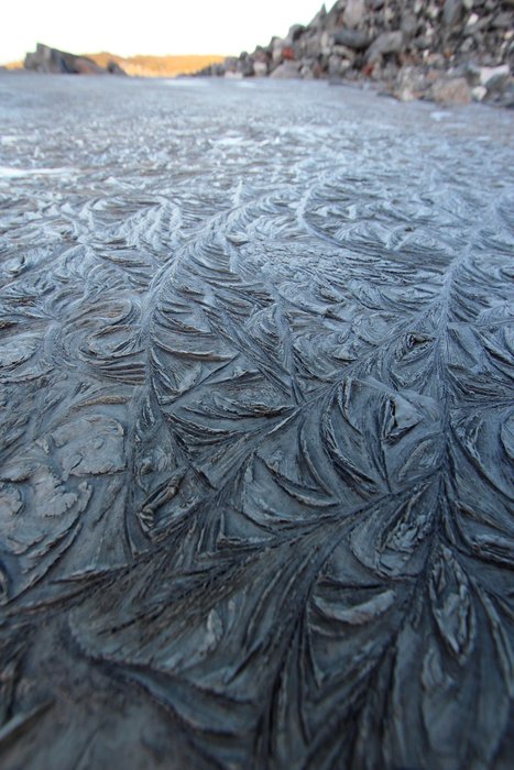 Ice crystals in silt on a frosty morning.