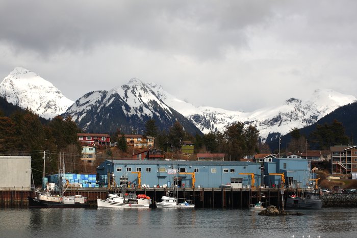 Boats line the channel in Sitka