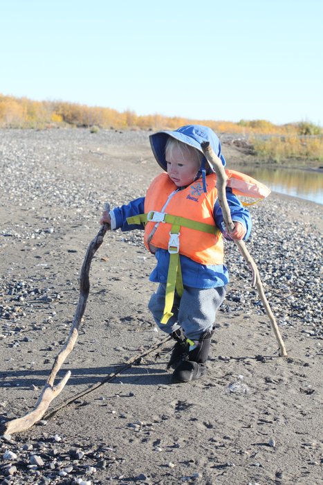 Katmai worked hard to gather sticks to throw in the river each time we stopped on shore.