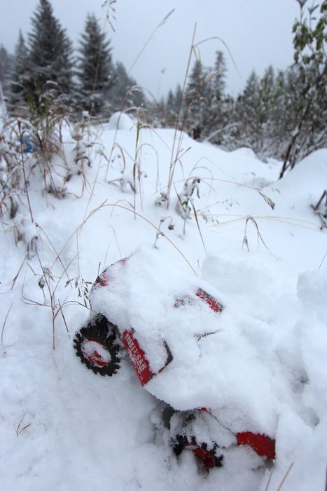Katmai's red truck fell victim to an early snow, found just in time