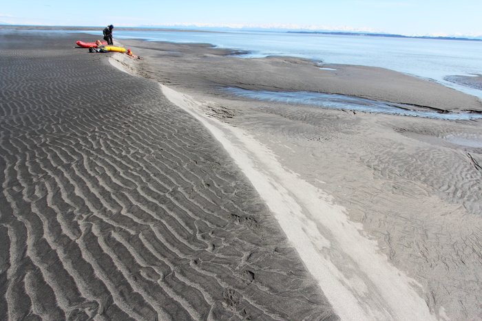 On a Susitna Delta sandbar, enjoying a break as we wait for the tide to come in.