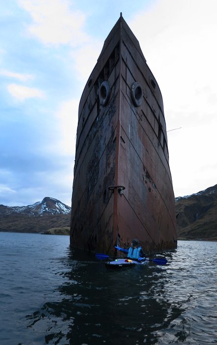 Sunk by Japanese bombs during WWII, the Northwestern was towed to its final resting place at the head of Captain's Bay, Unalaska.